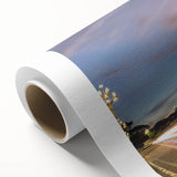 Art deco poster of a serene Laos landscape in muted green and blue tones on rolled canvas, ideal for nursery wall art.