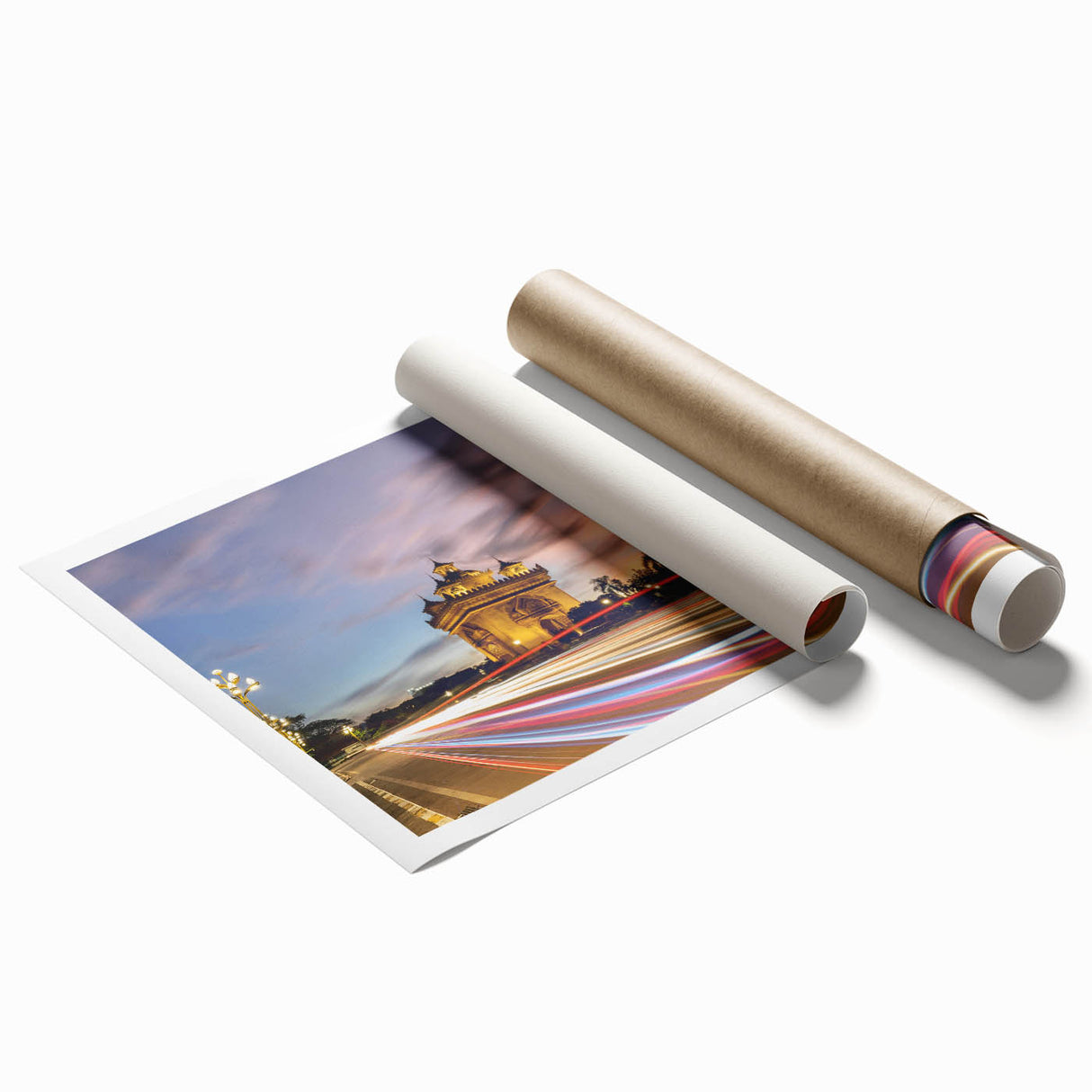 Extra large rolled print of a Laos scenery with lush greenery and floral elements, ideal for classy bathroom wall art.