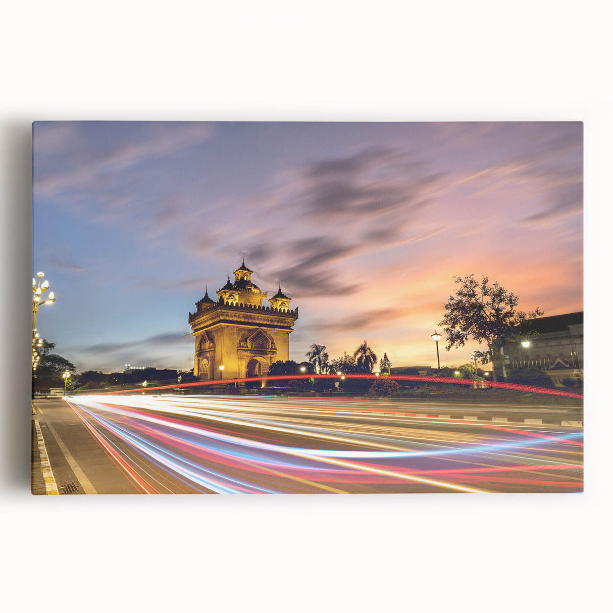 Black and white photograph of a Laos landscape on large stretched canvas, suitable for kitchen wall art.