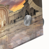Large abstract wall art of Asian scenery in Malaysia, in mid-century modernist style on acrylic glass.
