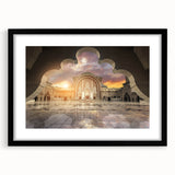 Extra large textured abstract art print of a colorful Malaysian landscape, framed in black, ideal for living room decor.