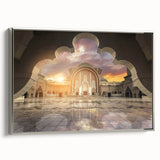 Landscape art painting depicting a Malaysian scenery on framed canvas, with vibrant colors and vintage poster style.
