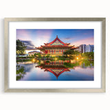 Textured abstract art print featuring a silver-framed depiction of Asian scenery, ideal for bedroom art.