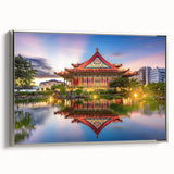 Framed canvas of a vintage-style Taiwanese landscape painting in colorful hues, ideal for living room decor.