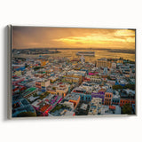 Landscape art painting of a Caribbean scenery on a framed canvas, featuring vibrant blue and green tones.