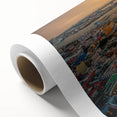 Art Deco style poster of a Caribbean scenery on rolled canvas, with vibrant blue and green hues, ideal for nursery wall art.