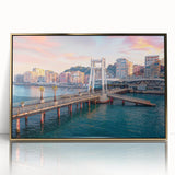 Art deco poster of an Albanian landscape in muted gold tones on framed acrylic, suitable for modern art wall decor.