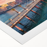 Art deco poster of a European Albanian landscape in muted earth tones on rolled canvas, suitable for dining room decor.