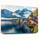 Large abstract depiction of an Austrian landscape in muted earth tones on acrylic glass.