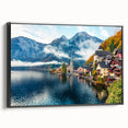 Black and white landscape art painting of Austrian scenery on framed canvas, suitable for bedroom decor.
