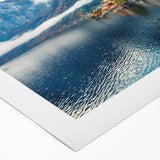 Art deco poster featuring a stylized Austrian landscape in muted earth tones on rolled canvas.