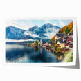 Extra large rolled print featuring a serene Austrian landscape with vibrant green fields and distant mountains.