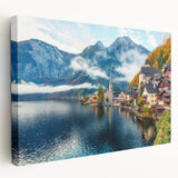 Large art print of a European scenery, featuring soft pastel colors on stretched canvas, suitable for kitchen wall art.
