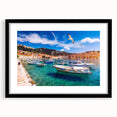 Extra large abstract art print of a colorful Croatian landscape, textured on a black framed mat, ideal for living room decor.