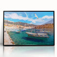 Large abstract wall art depicting a European Croatian landscape in muted earth tones, framed in black acrylic.