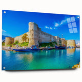 Large abstract acrylic print depicting a European Cyprus landscape, suitable for bedroom or dining room decor.