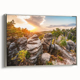 Framed canvas featuring a vintage-style landscape art painting of a Czech Republic scenery in vibrant colors on a black…