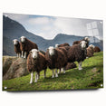 Acrylic print of Cumbria's landscape featuring muted green and blue tones, suitable for bedroom or dining room decor.