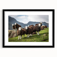Abstract art print of a colorful, textured European landscape in a black frame, ideal for living room decor.