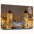 Large abstract wall art of a European landscape in muted colors on acrylic glass, suitable for bedroom or dining room decor.