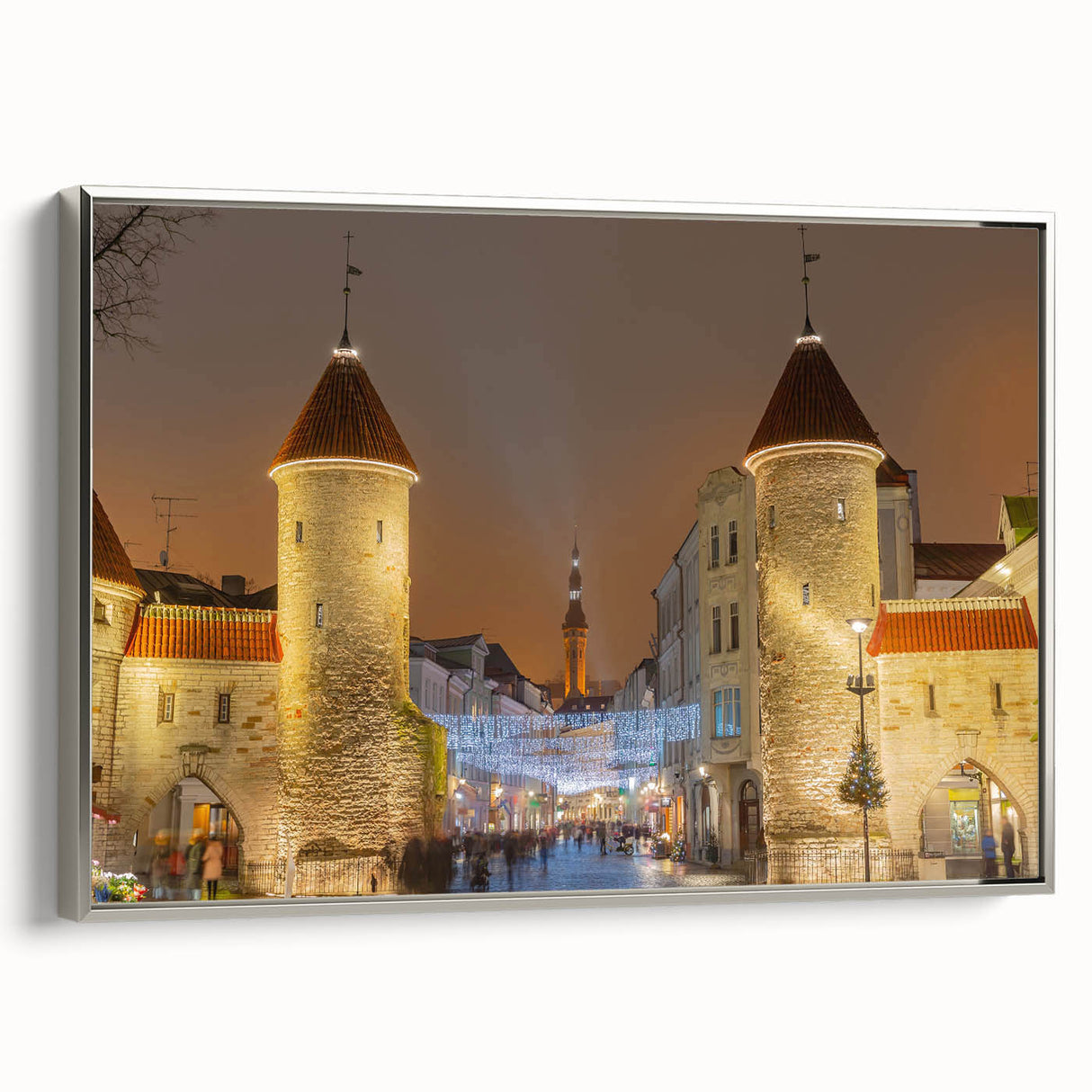 Framed canvas depicting a vintage-style Estonian landscape with colorful art elements.