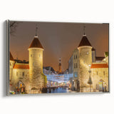 Framed canvas depicting a vintage-style Estonian landscape with colorful art elements.