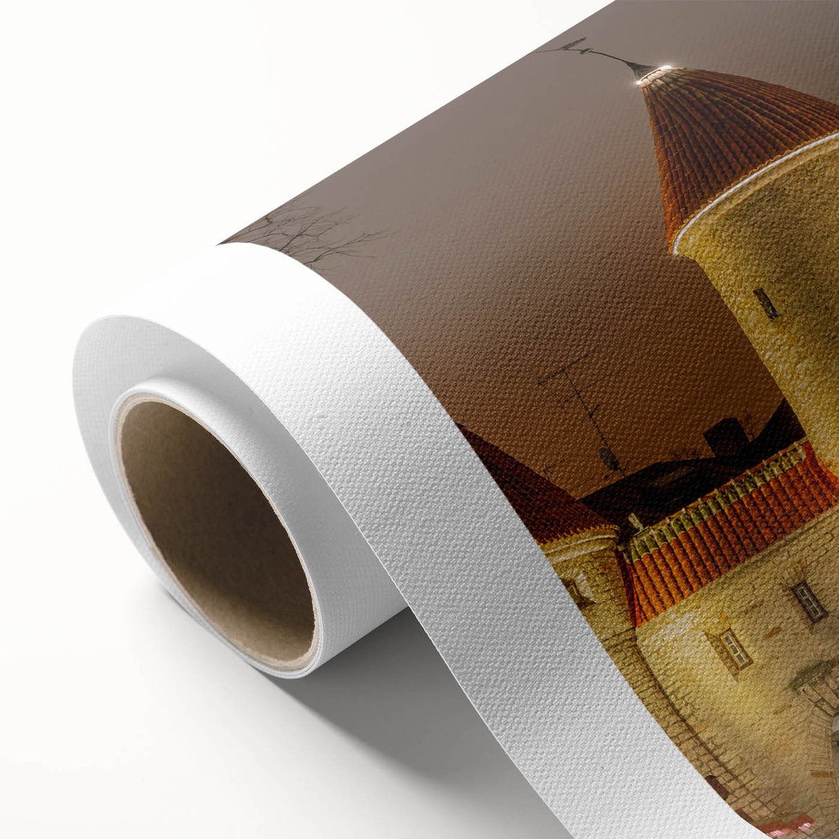 Art Deco style poster of a European scenic landscape in muted colors on rolled canvas, ideal for nursery wall art.