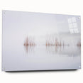 Large abstract wall art of a European Finnish landscape in muted green and blue tones on acrylic glass.