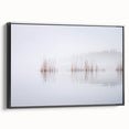 Black and white framed canvas featuring a vintage-style landscape painting of a serene Finnish scenery.