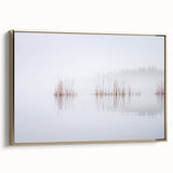 Framed canvas featuring a vintage-style landscape painting of a serene Finnish scenery in muted gold and black tones.