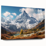 Large abstract wall art of the French Alps in muted earth tones on acrylic glass, ideal for bedroom or dining room decor.