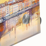 Mid-century modernist acrylic print of abstract Lyon scenery in muted earth tones, ideal for dining room art.