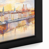 Textured black wall art featuring a colorful abstract of Lyon, on extra large framed canvas, ideal for living room decor.