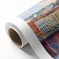 Art Deco poster of Lyon, France with pastel colors on rolled canvas, suitable for nursery wall art or dining room.