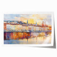 Rolled print of Lyon, France with detailed floral accents in soft pastel shades.