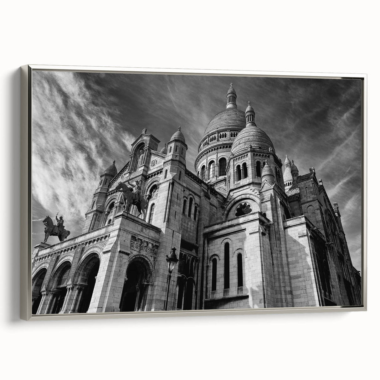 Landscape art painting of Paris with colorful vintage poster style on black framed canvas, ideal for living room decor.