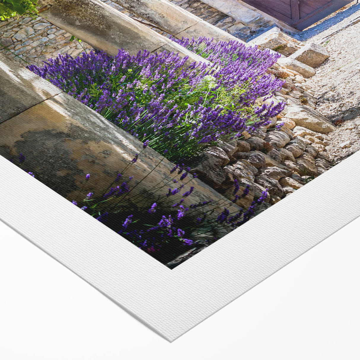 Art deco poster of a Provence, France scenery in soft pastel colors on rolled canvas, suitable for dining room wall art.