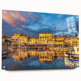 Large abstract wall art depicting a serene French landscape in muted earth tones on acrylic glass.
