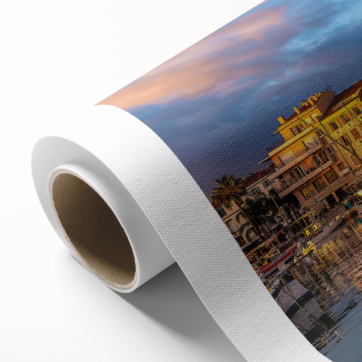 Art deco poster of a serene French southern landscape in pastel shades, on rolled canvas, ideal for nursery wall art.