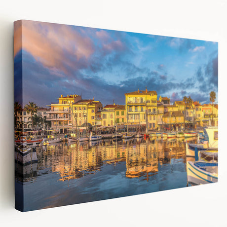 Large art depicting a scenic view of southern France in muted earth tones on stretched canvas, ideal for kitchen wall decor.