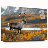 Acrylic print of a large abstract depiction of Greenland's landscape in muted green and blue tones.