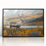 Large abstract wall art depicting a Greenlandic landscape in muted greens and blues on a framed acrylic.