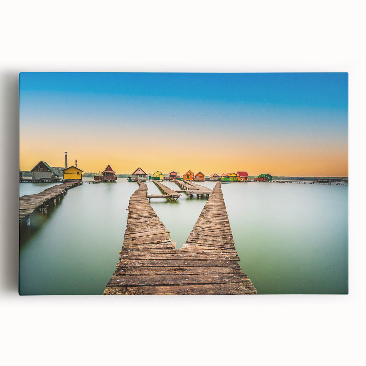 Black and white photograph of a European cityscape on stretched canvas, ideal for kitchen wall art.