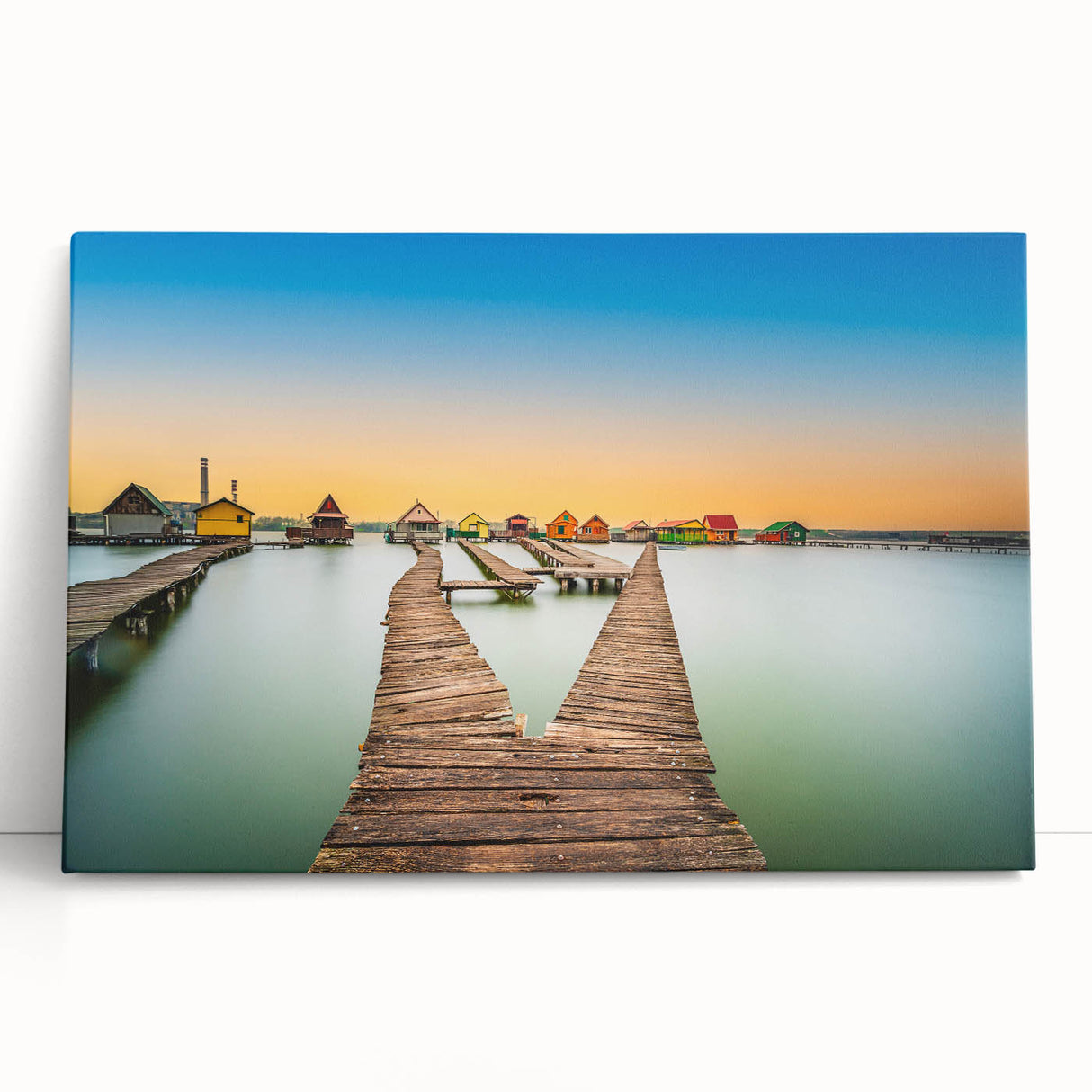 Black and white photo of European cityscape on large stretched canvas, ideal for kitchen wall art.