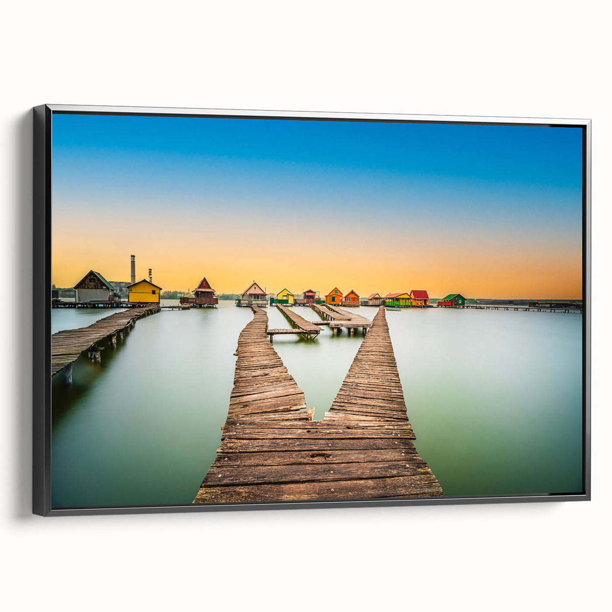 Black and white vintage poster art of a European landscape on framed canvas, ideal for bedroom wall decor.