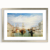 Extra large abstract art print of Venice scenery in textured silver frame, ideal for living room decor.