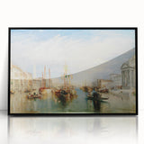 Large abstract wall art of Venice scenery in black acrylic frame, featuring muted earth tones.