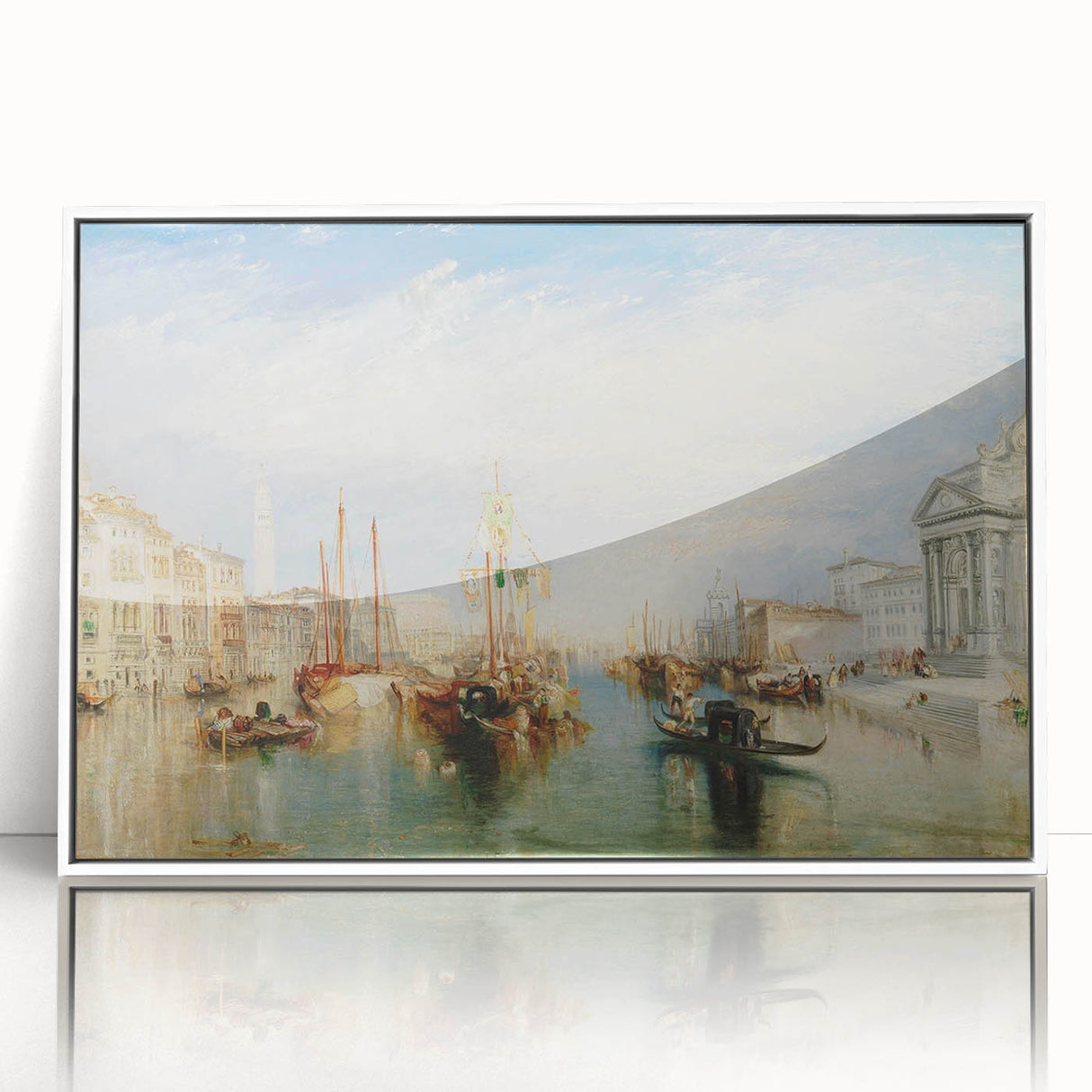 Mid-century modernist art of Venice scenery in muted earth tones on framed acrylic, ideal for nursery wall decor.