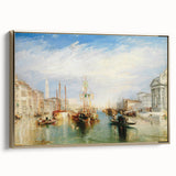 Framed canvas wall art depicting a vintage-style Venice landscape in gold and black tones, ideal for bedroom decor.