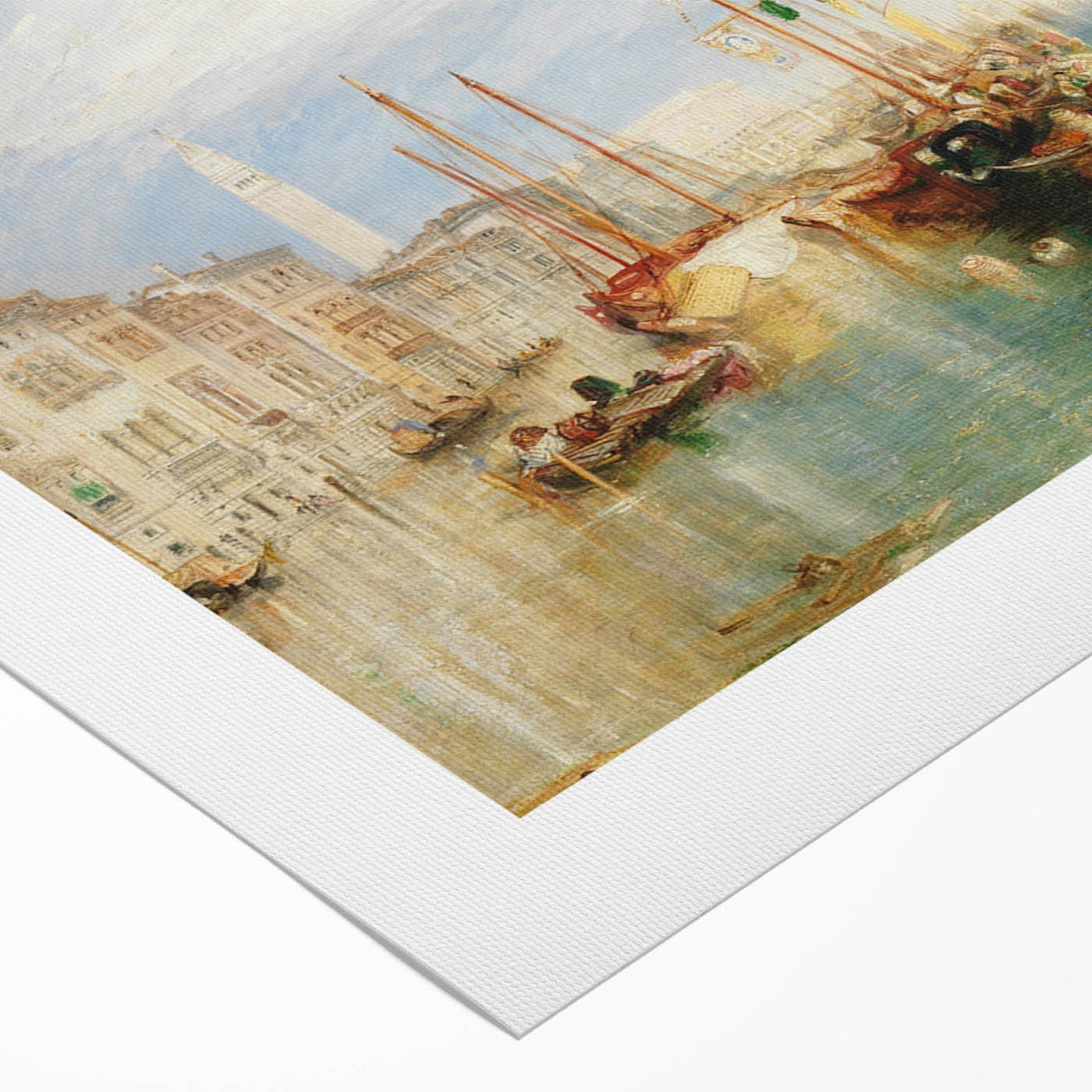 Art deco poster of Venice scenery in muted pastel shades on rolled canvas, ideal for dining room wall art.